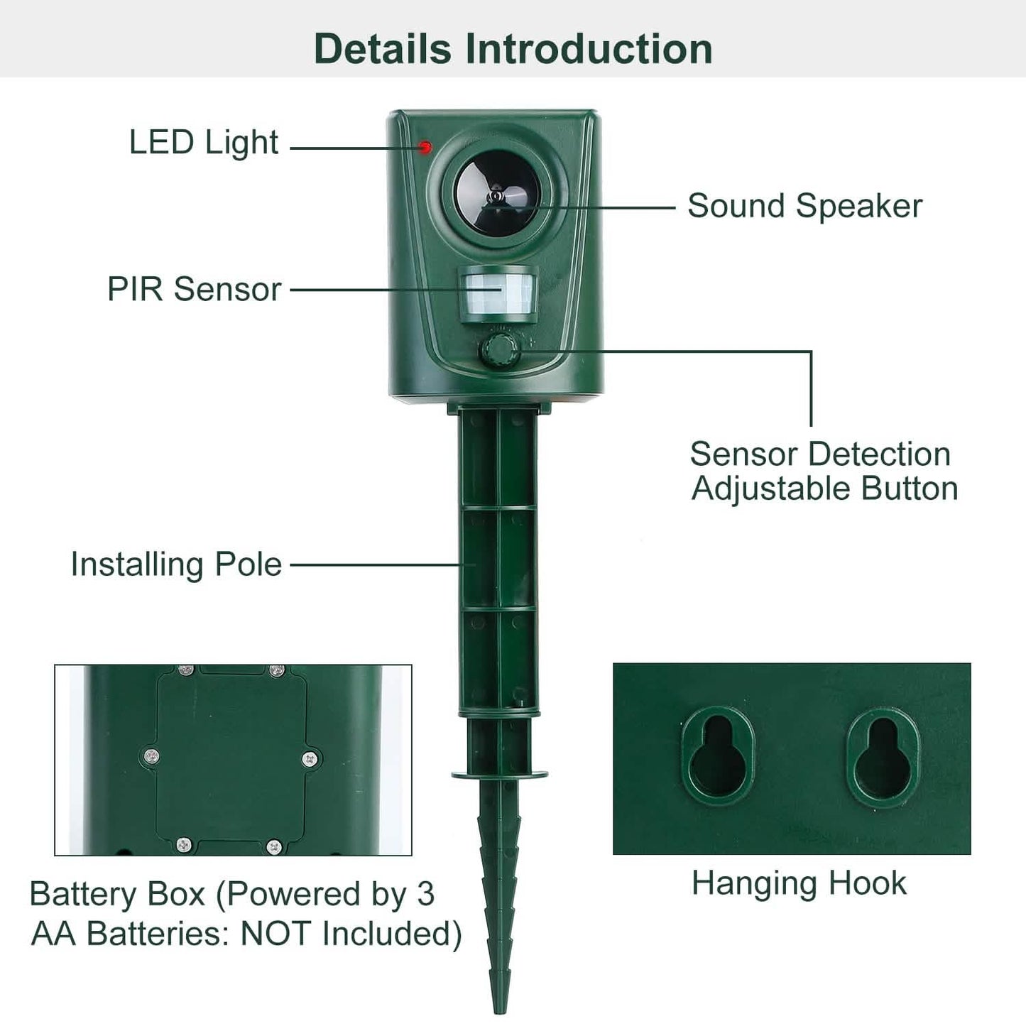 Ultraschall-Tierabwehr IP4 Wasserdicht Bewegungssensor Repellent mit blinkendem LED-Licht