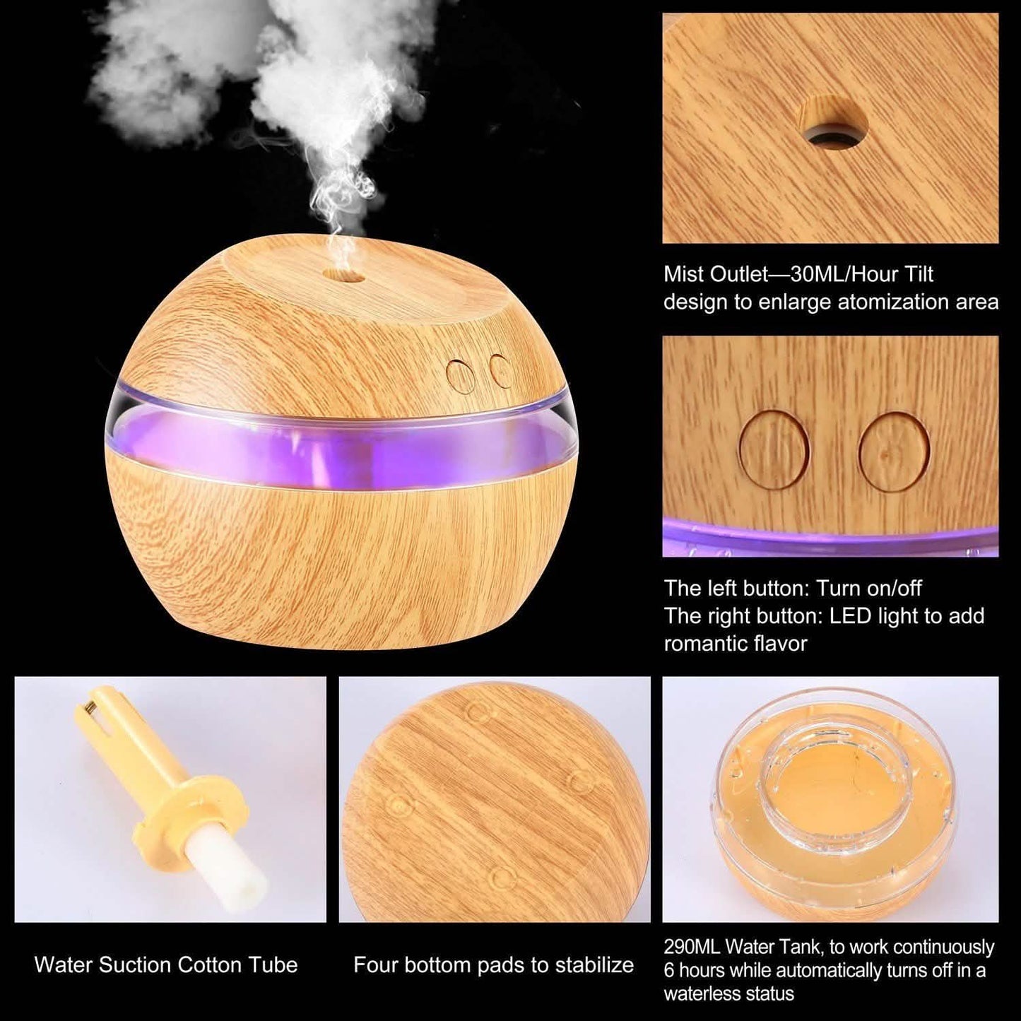 Ultraschall-Aroma-Diffusor aus Holzmaserung