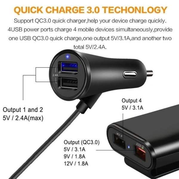 Universelles USB-Kfz-Ladegerät mit 4 Anschlüssen
