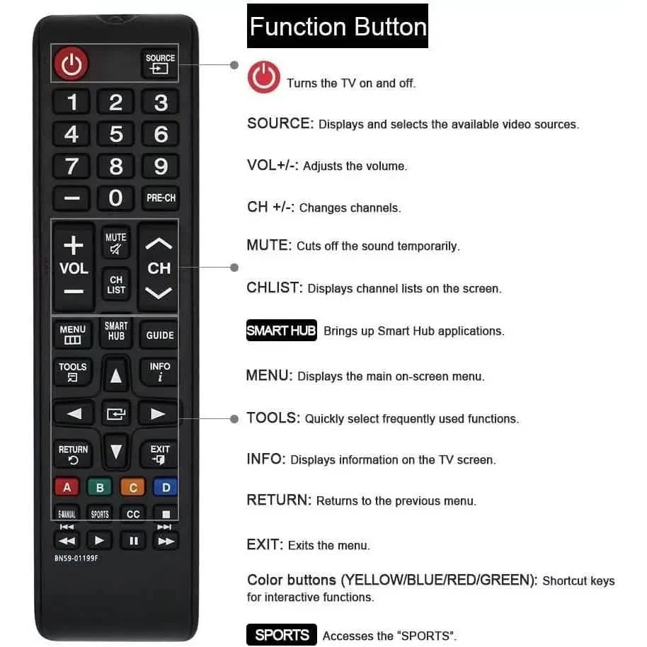Universal-Fernbedienung für alle Samsung LCD- LED-HDTV-Smart-TVs BN59-01199F