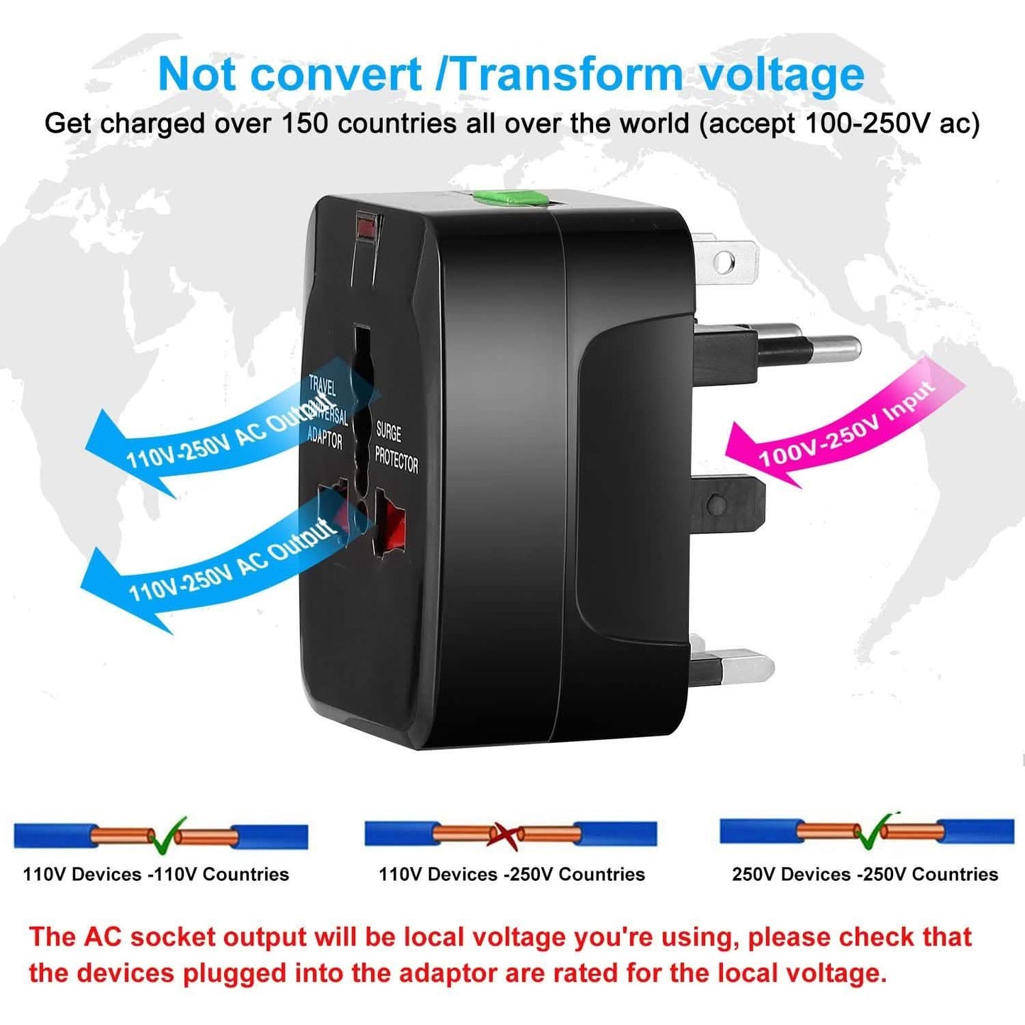 Universal-Reiseadapter mit 4 austauschbaren Steckern