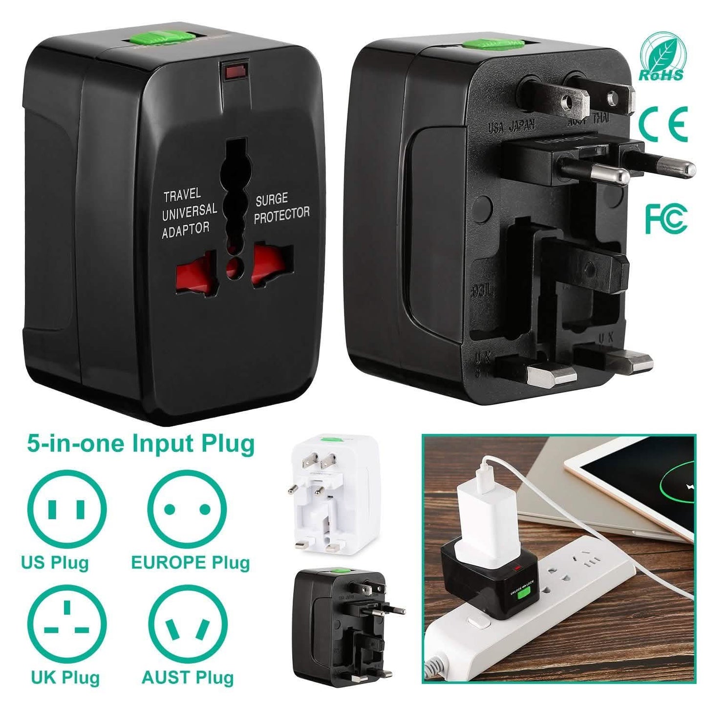 Universal-Reiseadapter mit 4 austauschbaren Steckern