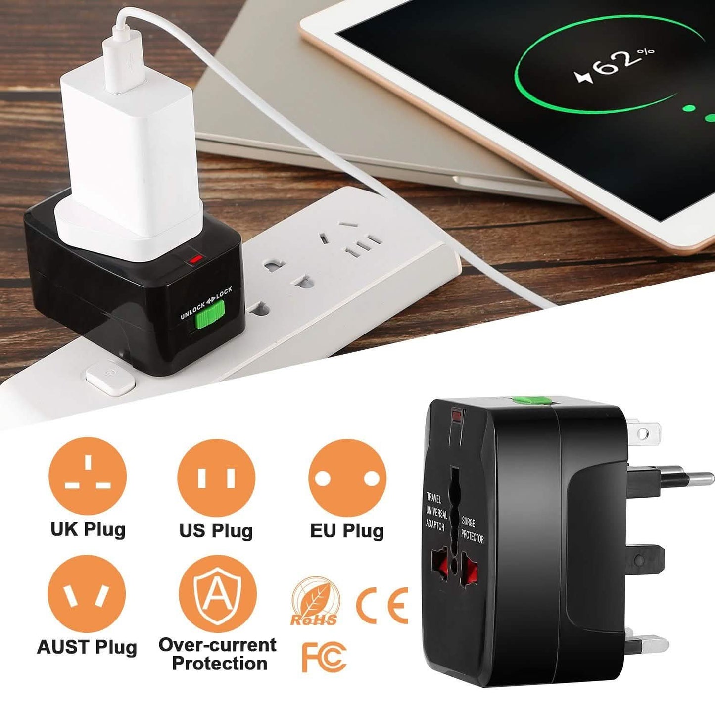 Universal-Reiseadapter mit 4 austauschbaren Steckern