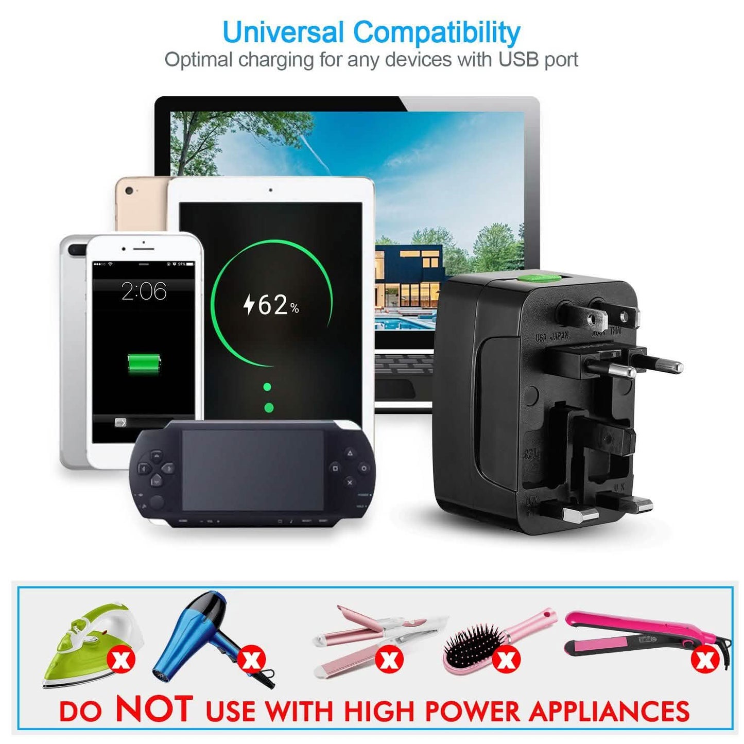 Universal-Reiseadapter mit 4 austauschbaren Steckern