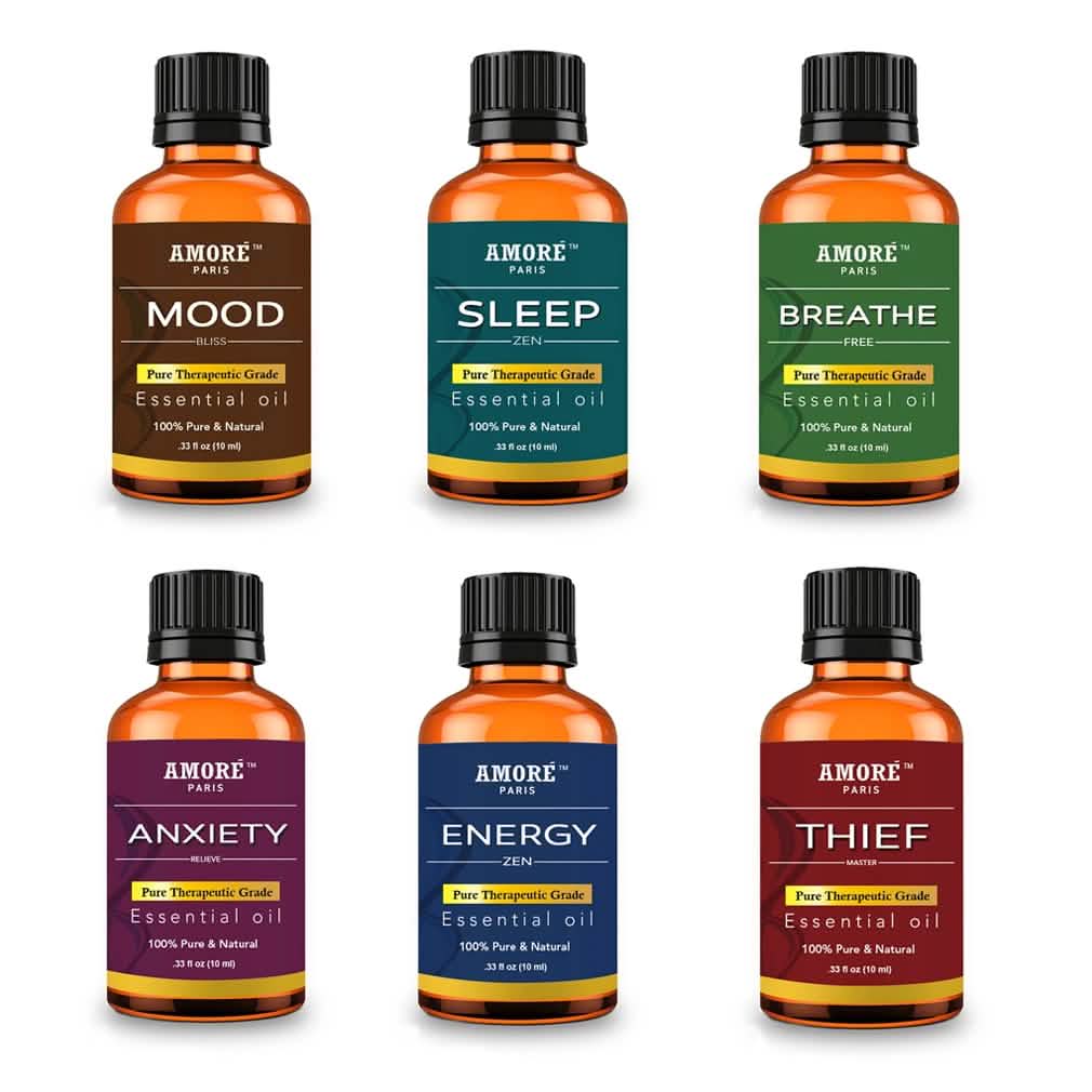 6-teilig: Geschenkset ätherischer Öle in therapeutischer Qualität für Aromatherapie