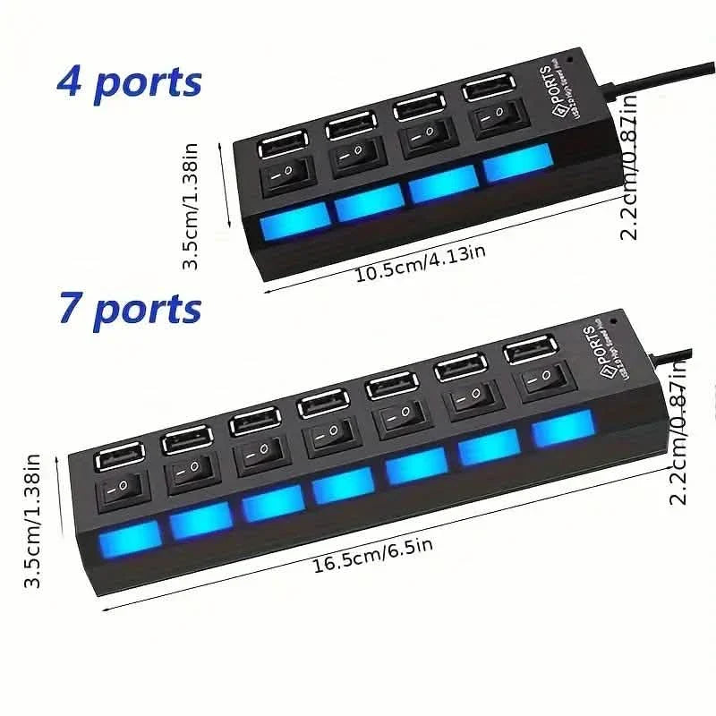 USB 2.0 Adapter Hub Ein-/Ausschalter für PC Laptop Computer