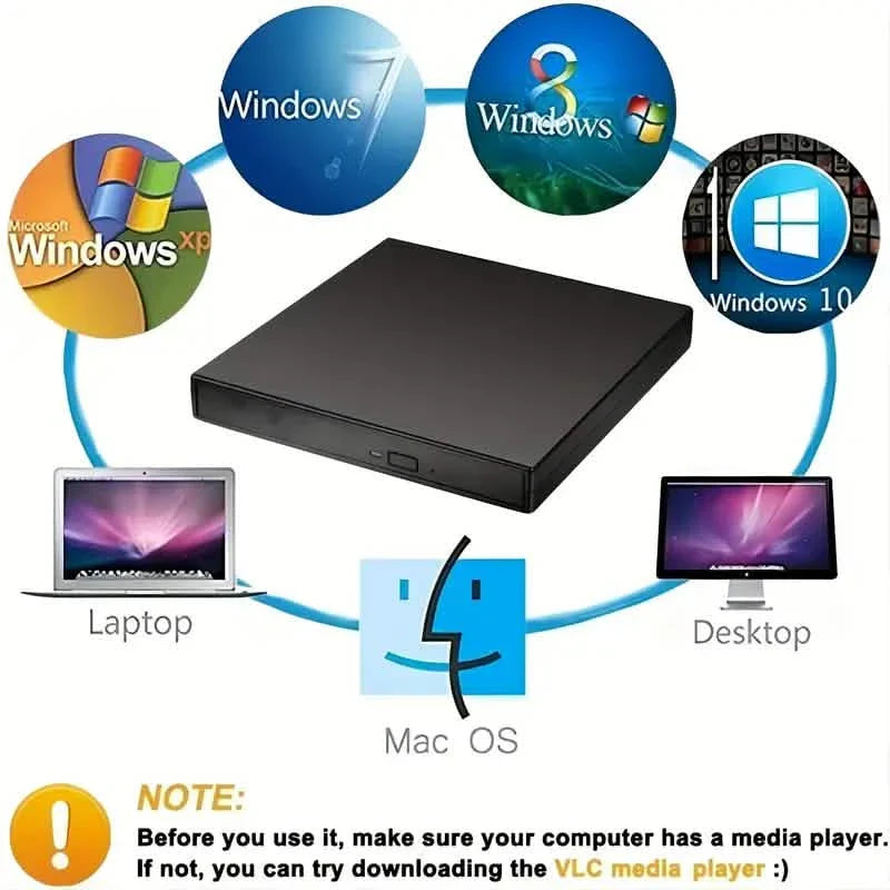 USB 2.0 Slim Tragbares externes CD-RW-Laufwerk DVD-RW Brenner Writer Player