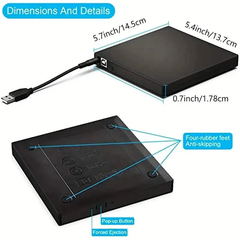 USB 2.0 Slim Tragbares externes CD-RW-Laufwerk DVD-RW Brenner Writer Player