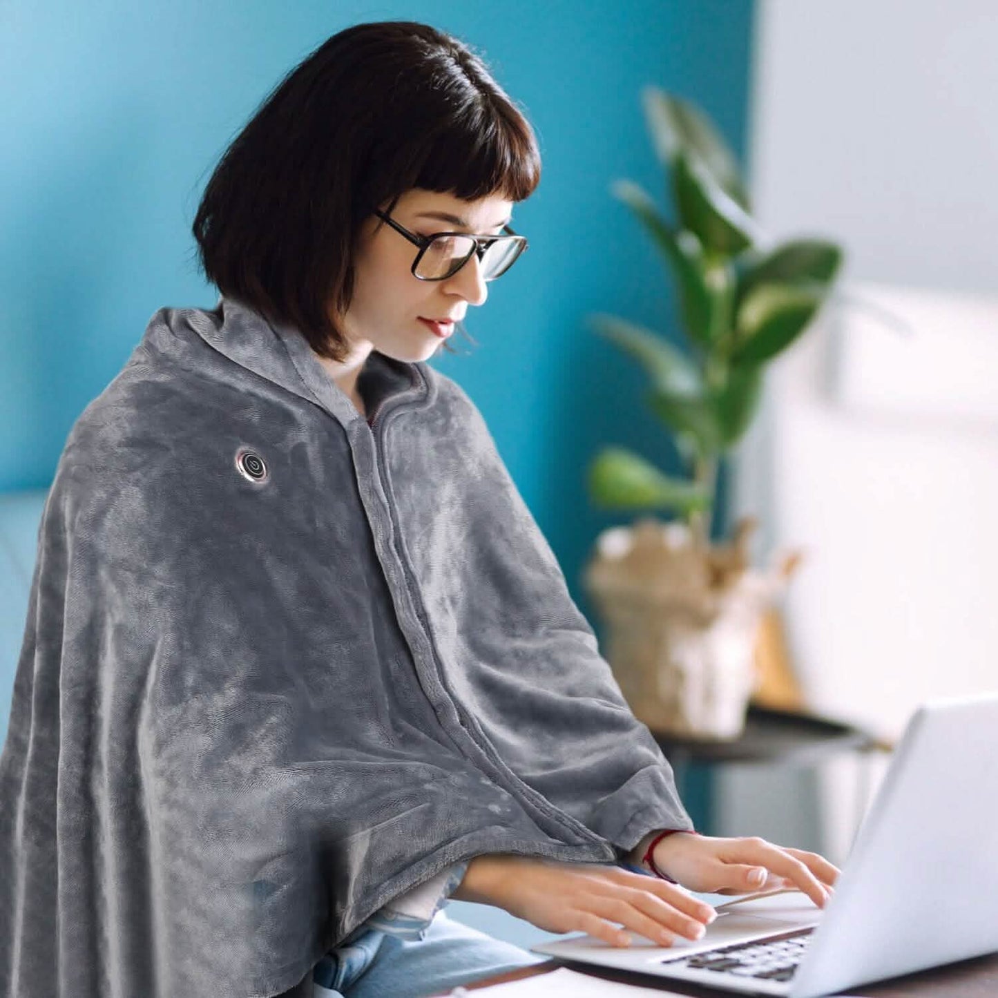USB-Heizdecke Poncho Schal Wickeldecke mit Reißverschluss Waschbar