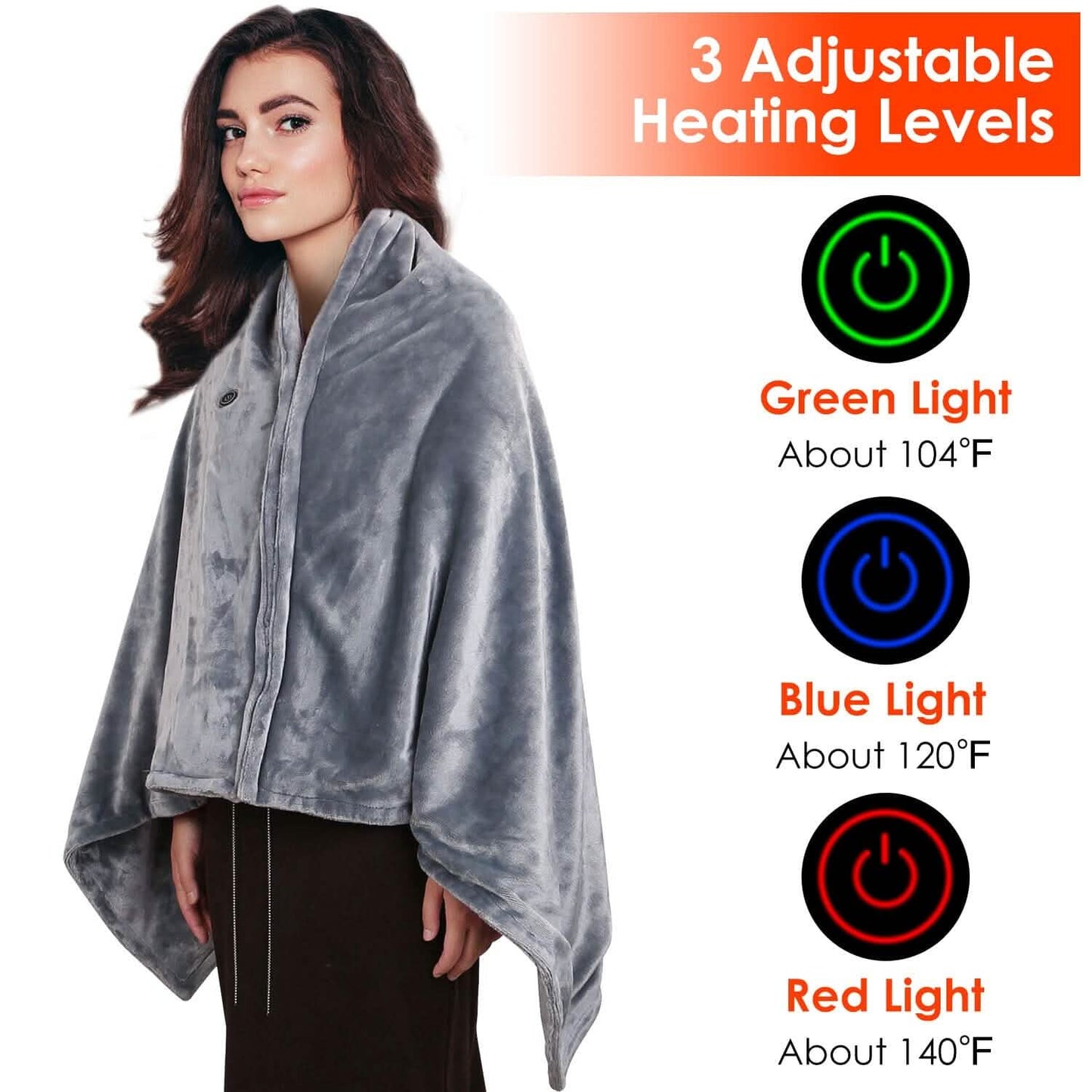 USB-Heizdecke Poncho Schal Wickeldecke mit Reißverschluss Waschbar