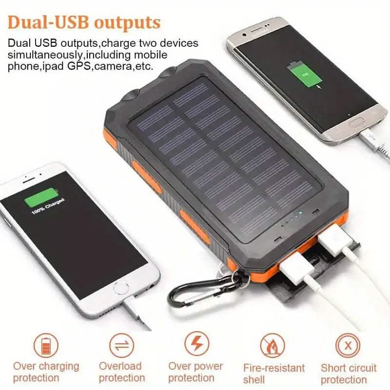 USB Tragbares Ladegerät 10000mAh Solar Powerbank für Handy und Laptops