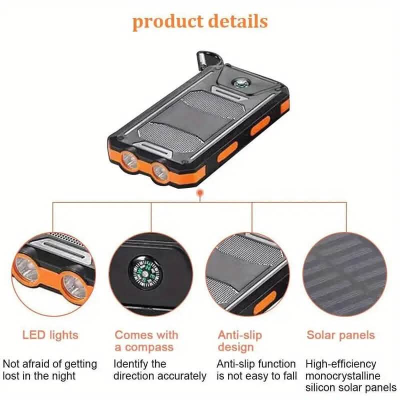 USB Tragbares Ladegerät 10000mAh Solar Powerbank für Handy und Laptops