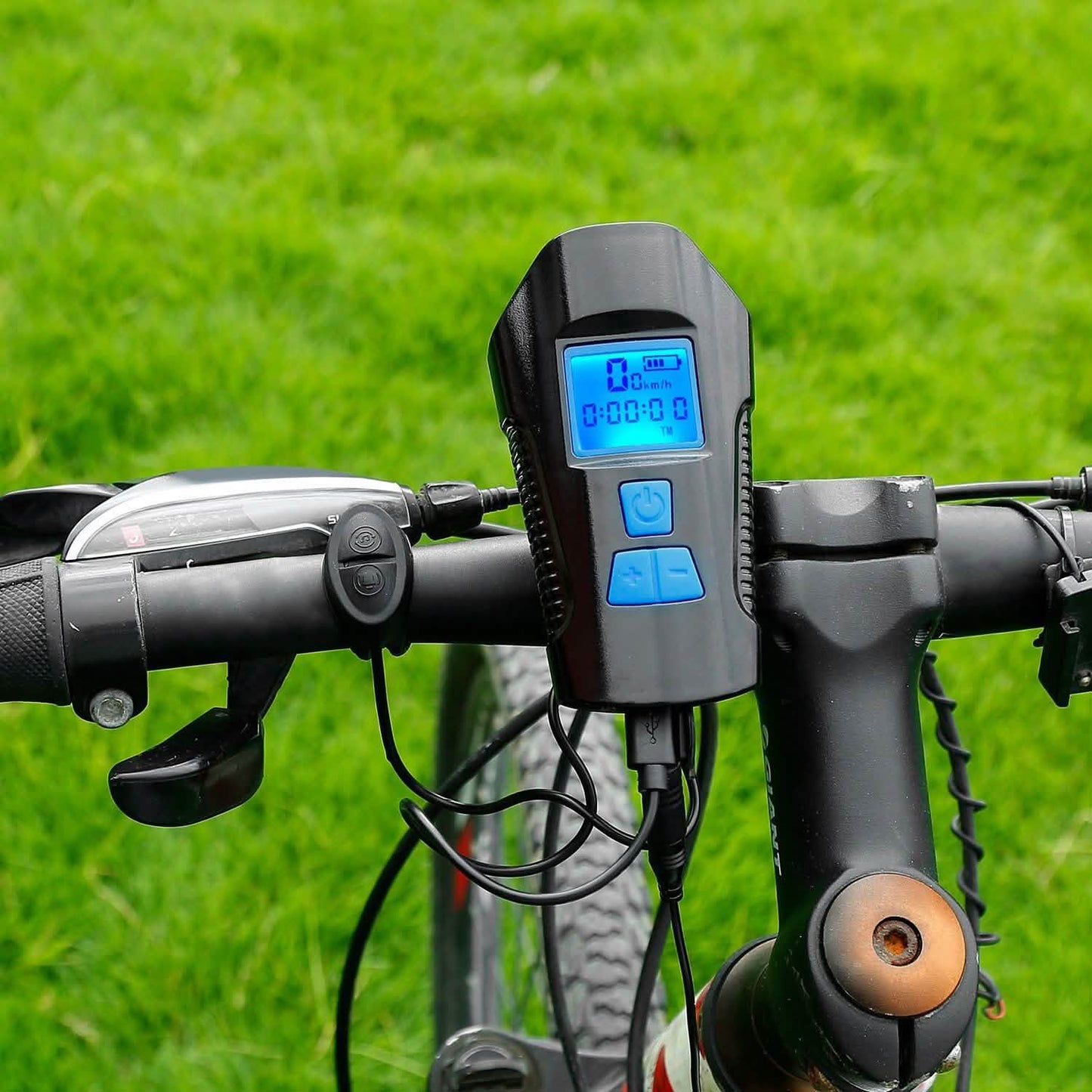 USB wiederaufladbares Fahrradlicht-Set mit Tachometer und Kilometerzähler