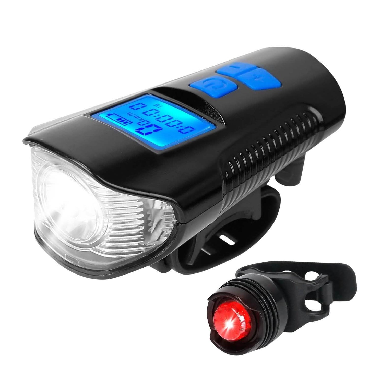 USB wiederaufladbares Fahrradlicht-Set mit Tachometer und Kilometerzähler