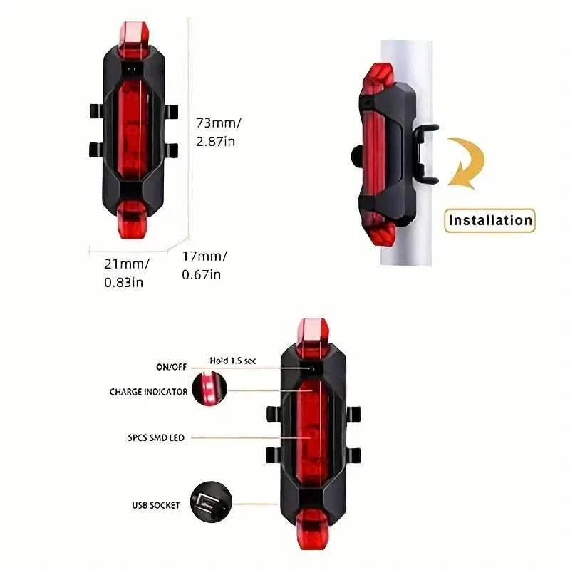 USB wiederaufladbares LED-Fahrradrücklicht - 4 Blinkmodi für Sicherheit und Sichtbarkeit