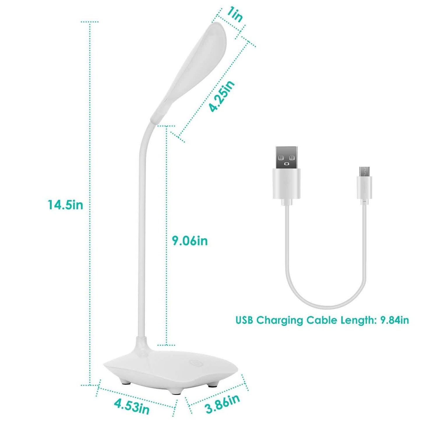 USB wiederaufladbare Tischlampe Dimmbare LED Flexible Schwanenhals-Schreibtischlampe