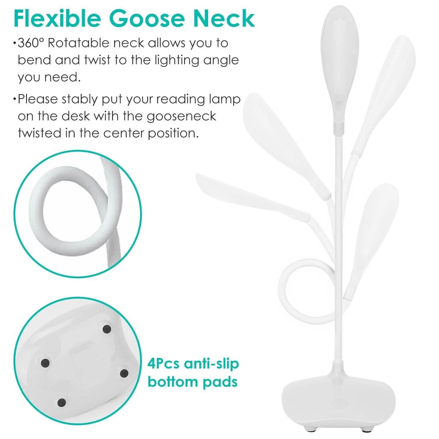 USB wiederaufladbare Tischlampe Dimmbare LED Flexible Schwanenhals-Schreibtischlampe