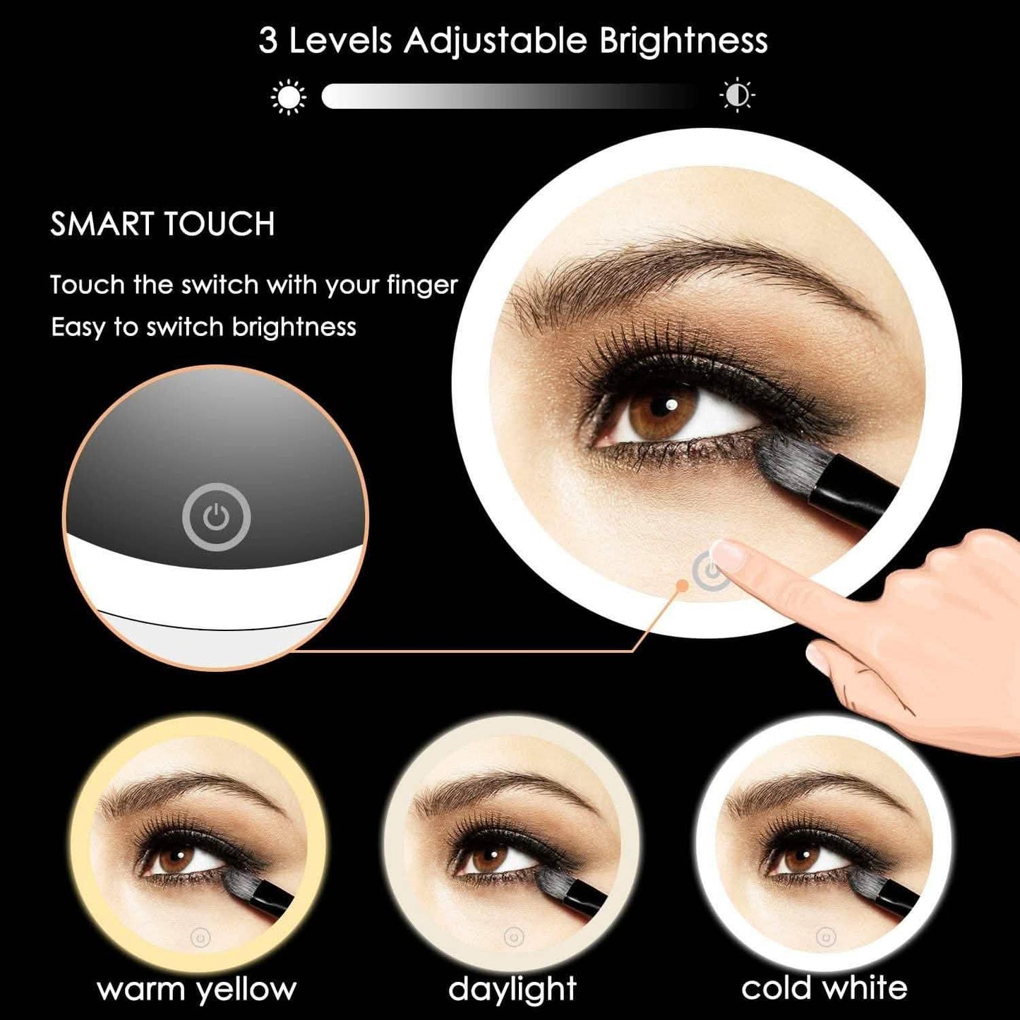 Kosmetikspiegel 10-fache Vergrößerung LED beleuchtet Make-up Schwenkbar Saugnapf Kompakt Zusammenklappbar