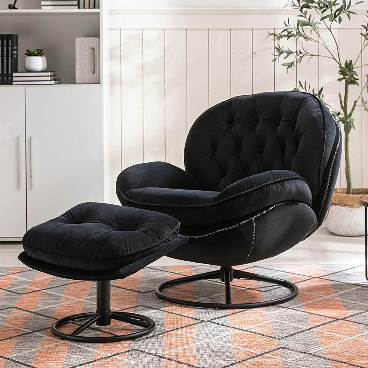 Akzentsessel aus Samt mit Hocker-Set