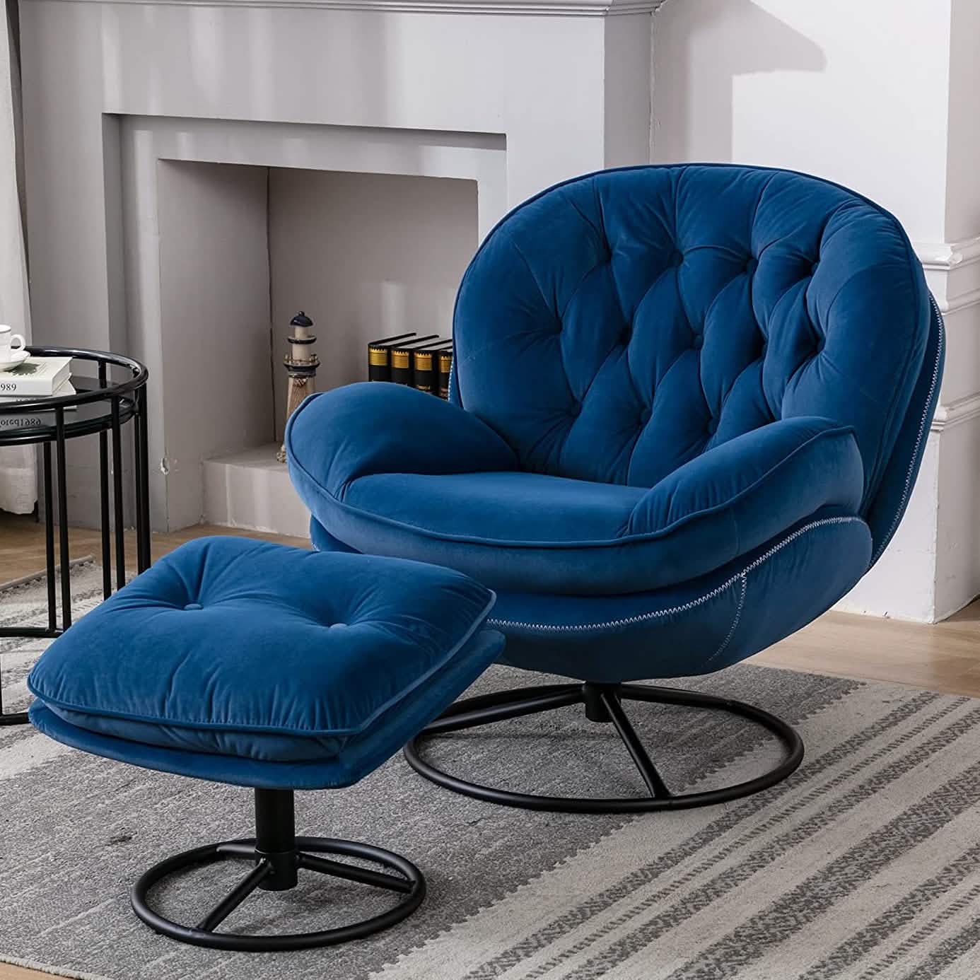 Akzentsessel aus Samt mit Hocker-Set