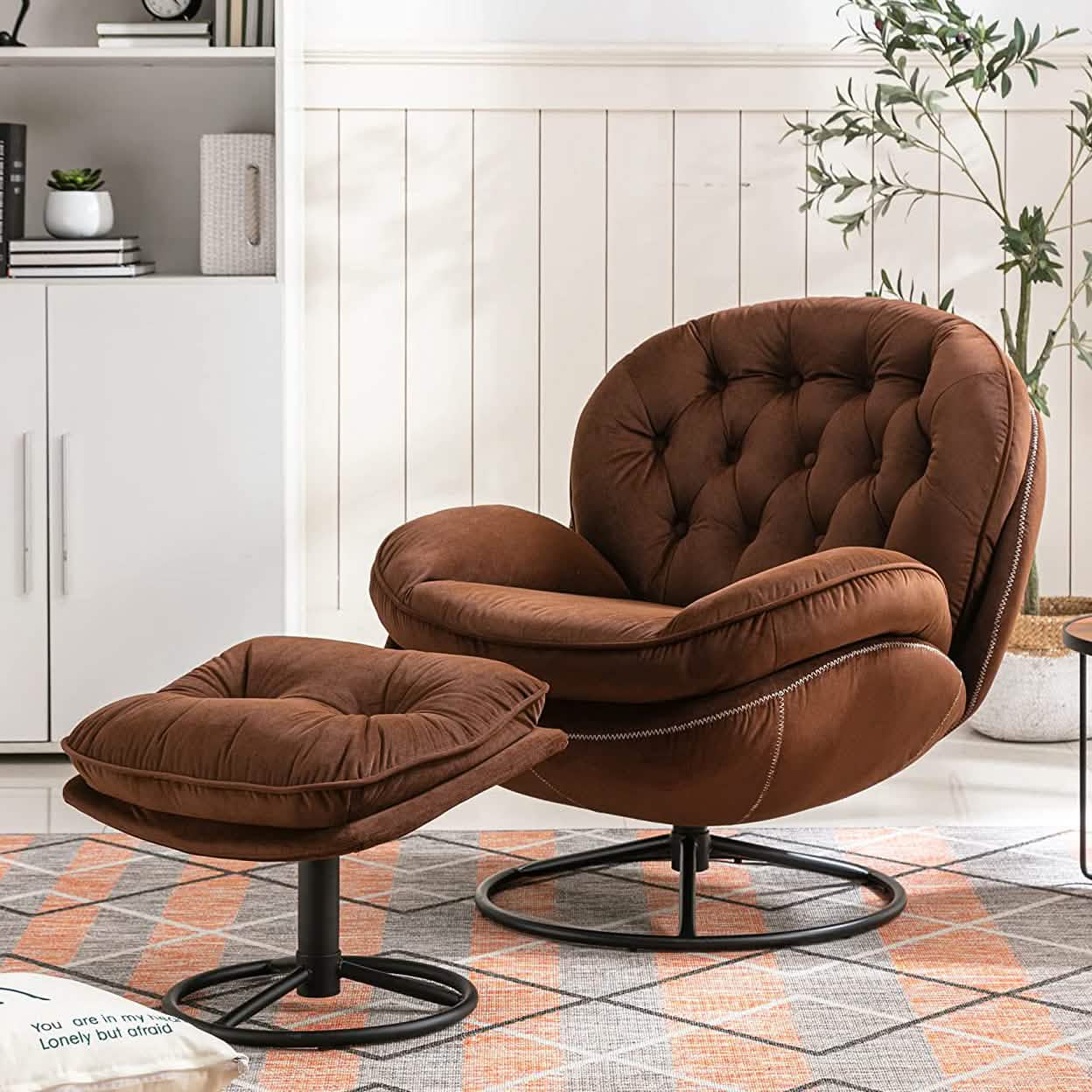 Akzentsessel aus Samt mit Hocker-Set