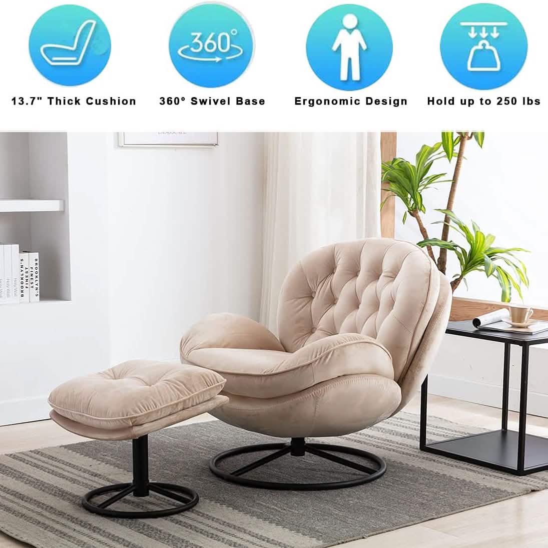 Akzentsessel aus Samt mit Hocker-Set