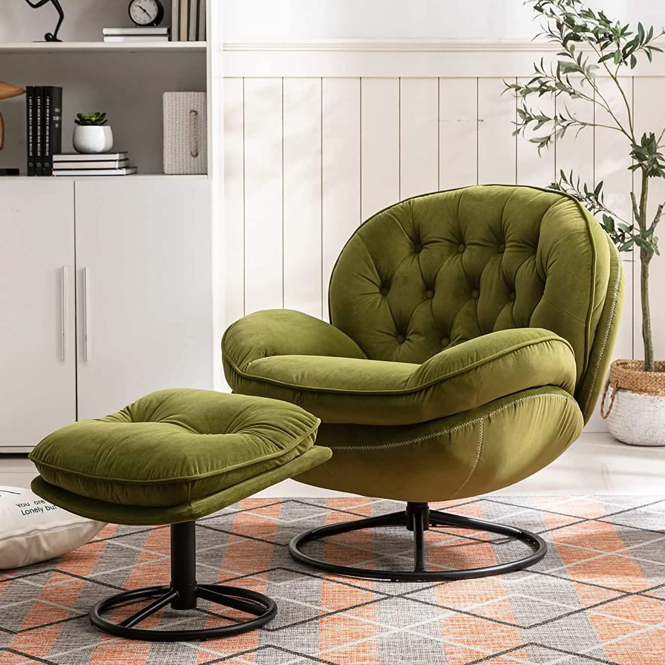 Akzentsessel aus Samt mit Hocker-Set
