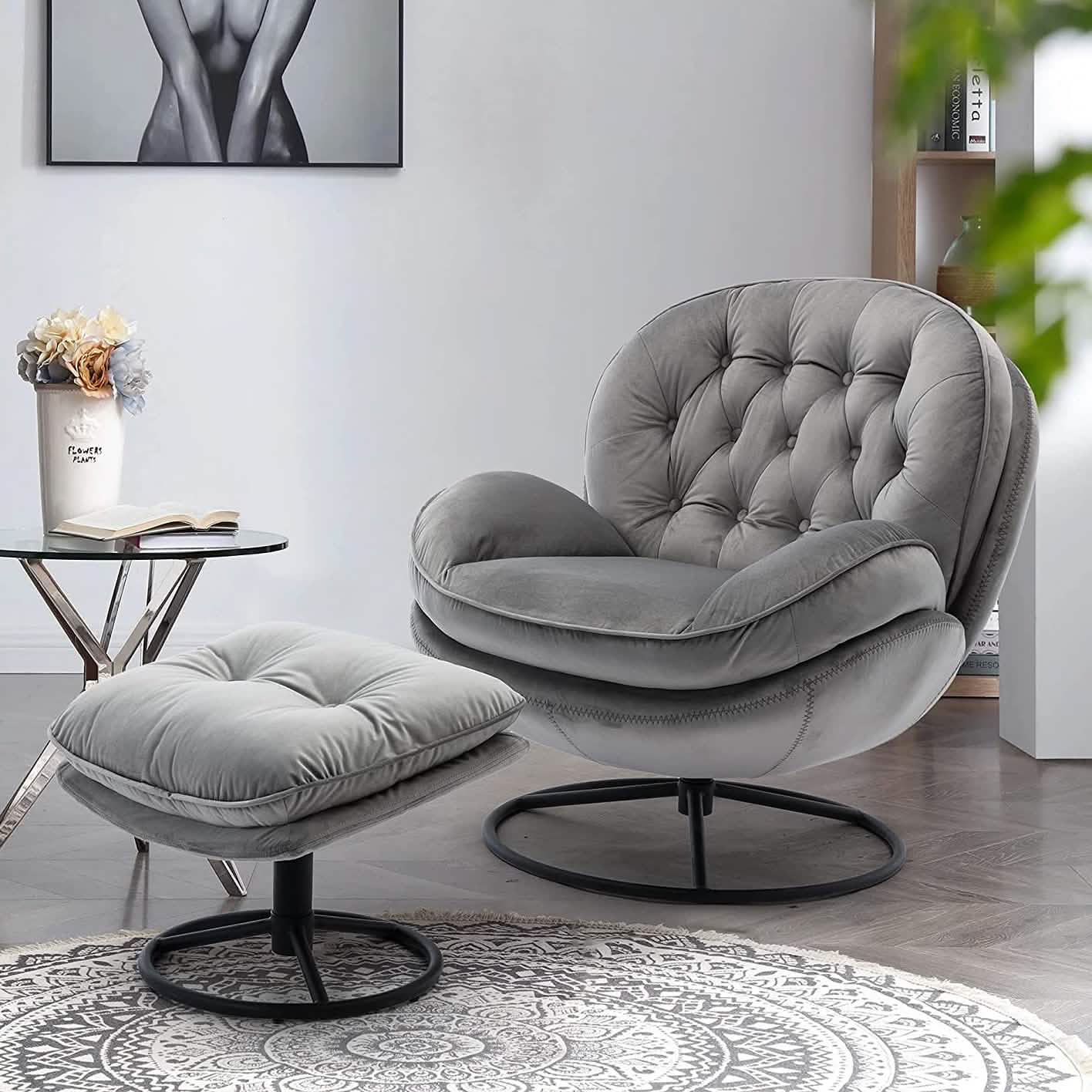 Akzentsessel aus Samt mit Hocker-Set
