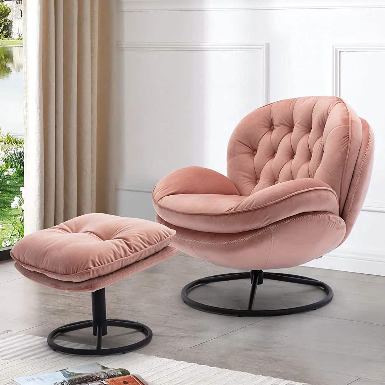 Akzentsessel aus Samt mit Hocker-Set