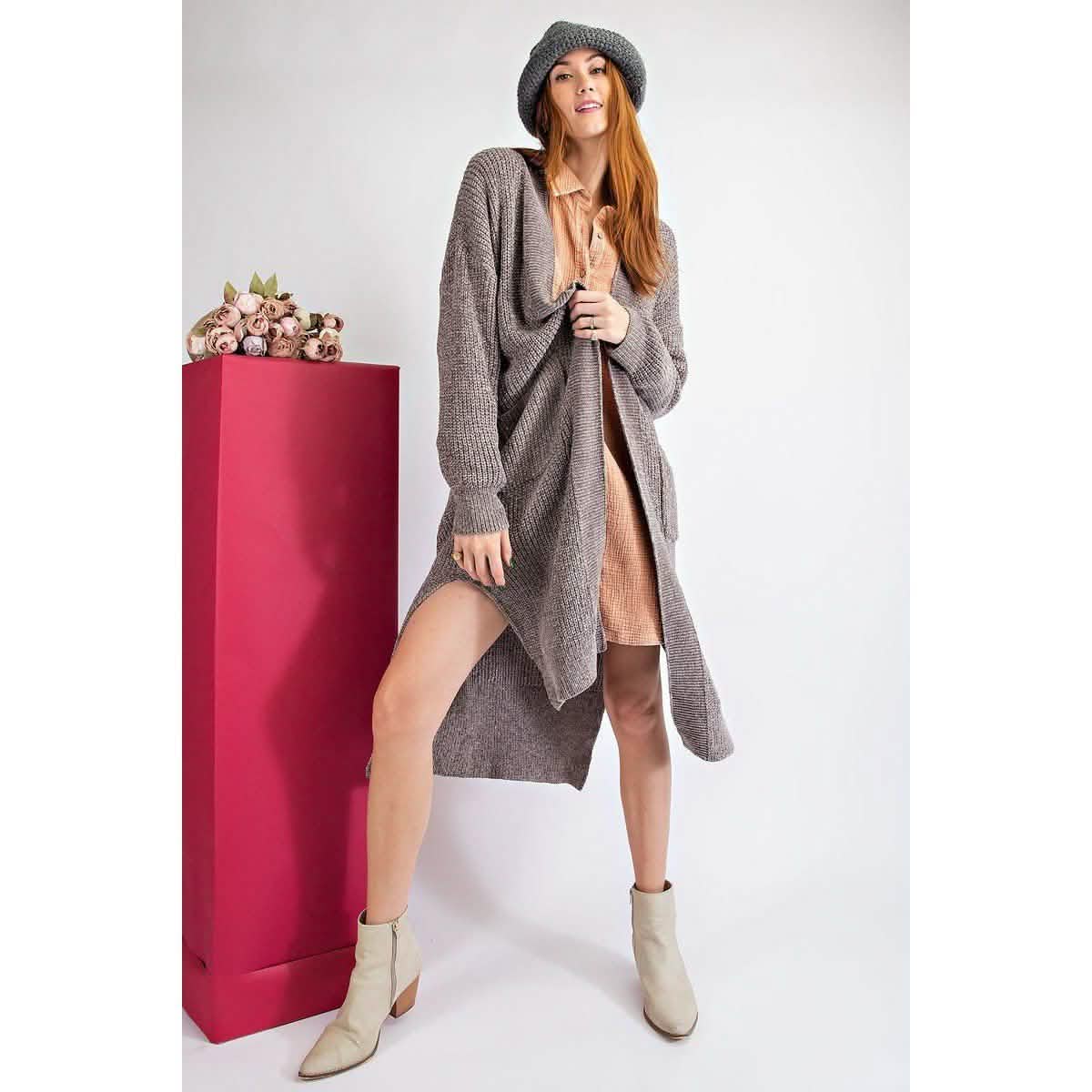 Samt-Maxi-Cardigan