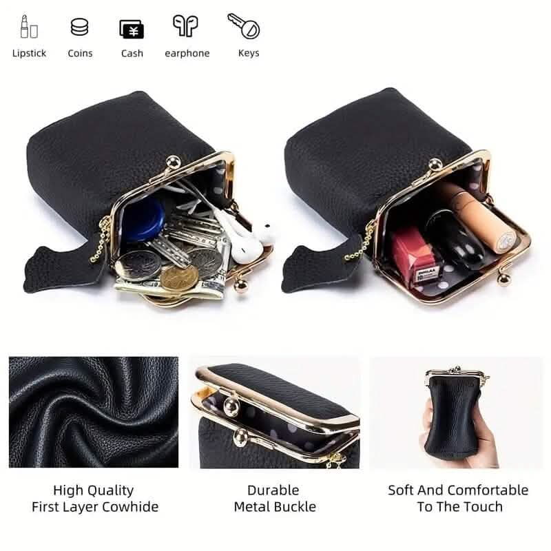 Vintage Echtes Leder Mini Handtaschen-Organizer mit sicherem Bügelverschluss