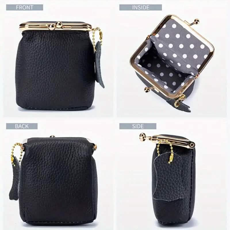 Vintage Echtes Leder Mini Handtaschen-Organizer mit sicherem Bügelverschluss