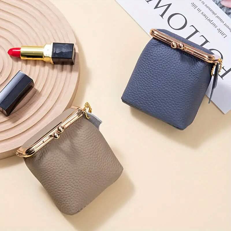 Vintage Echtes Leder Mini Handtaschen-Organizer mit sicherem Bügelverschluss