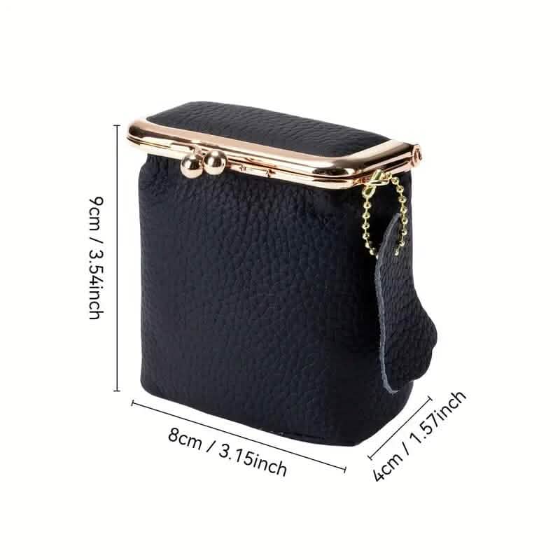 Vintage Echtes Leder Mini Handtaschen-Organizer mit sicherem Bügelverschluss