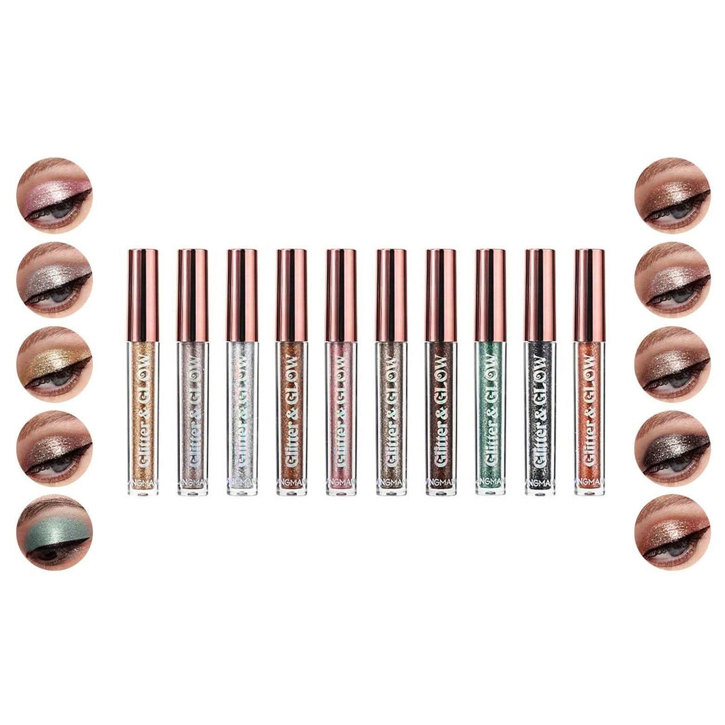 Wasserdichtes flüssiges Lidschatten-Set und Metallic-Glitter