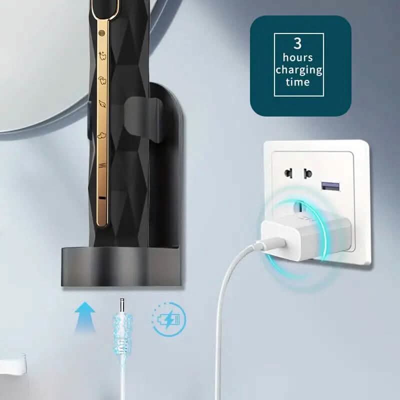 Wasserdichte, wiederaufladbare elektrische Zahnbürste mit 10 austauschbaren Bürstenköpfen, Ladegerät und Reiseetui