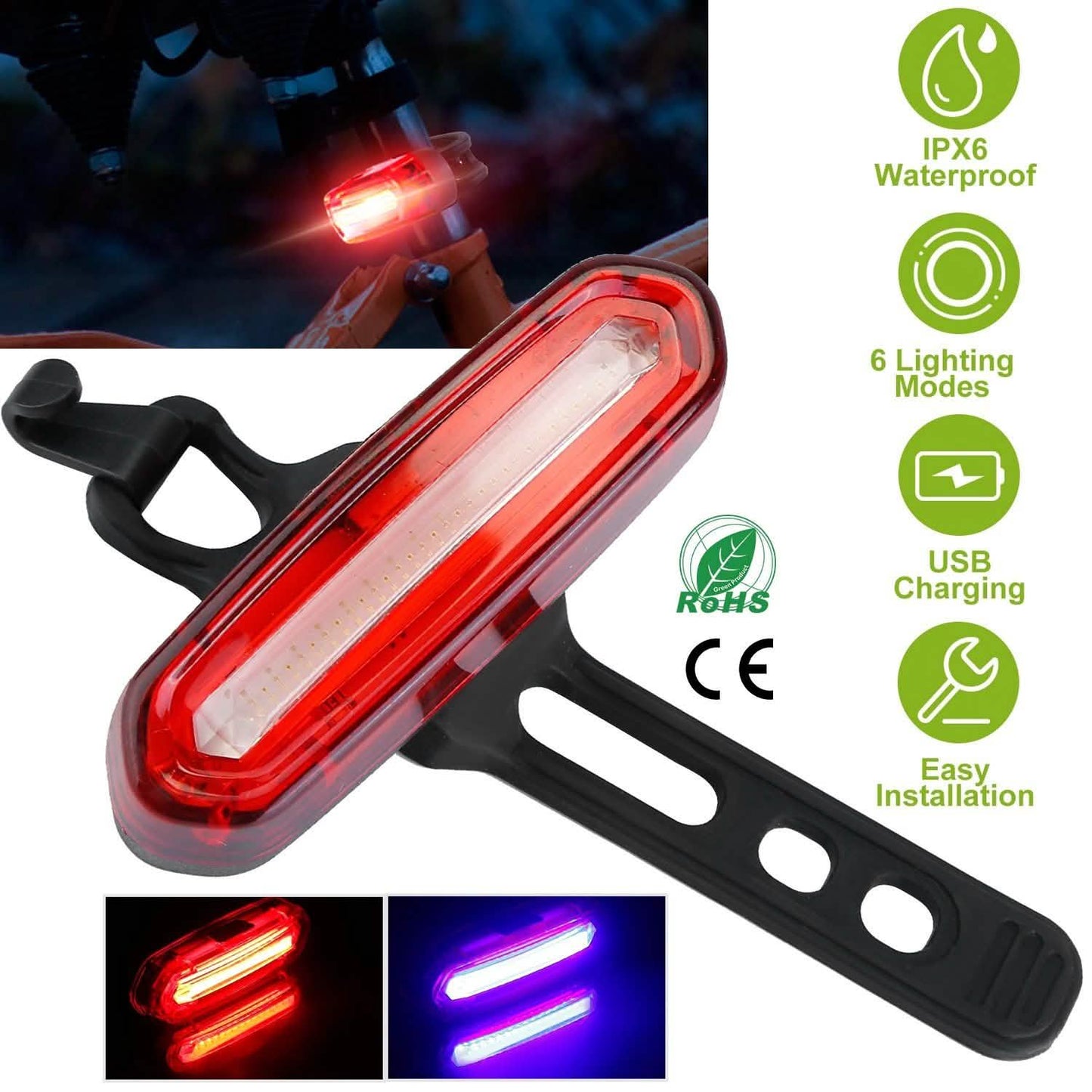 Wasserdichte, USB-wiederaufladbare LED-Fahrradwarnleuchte