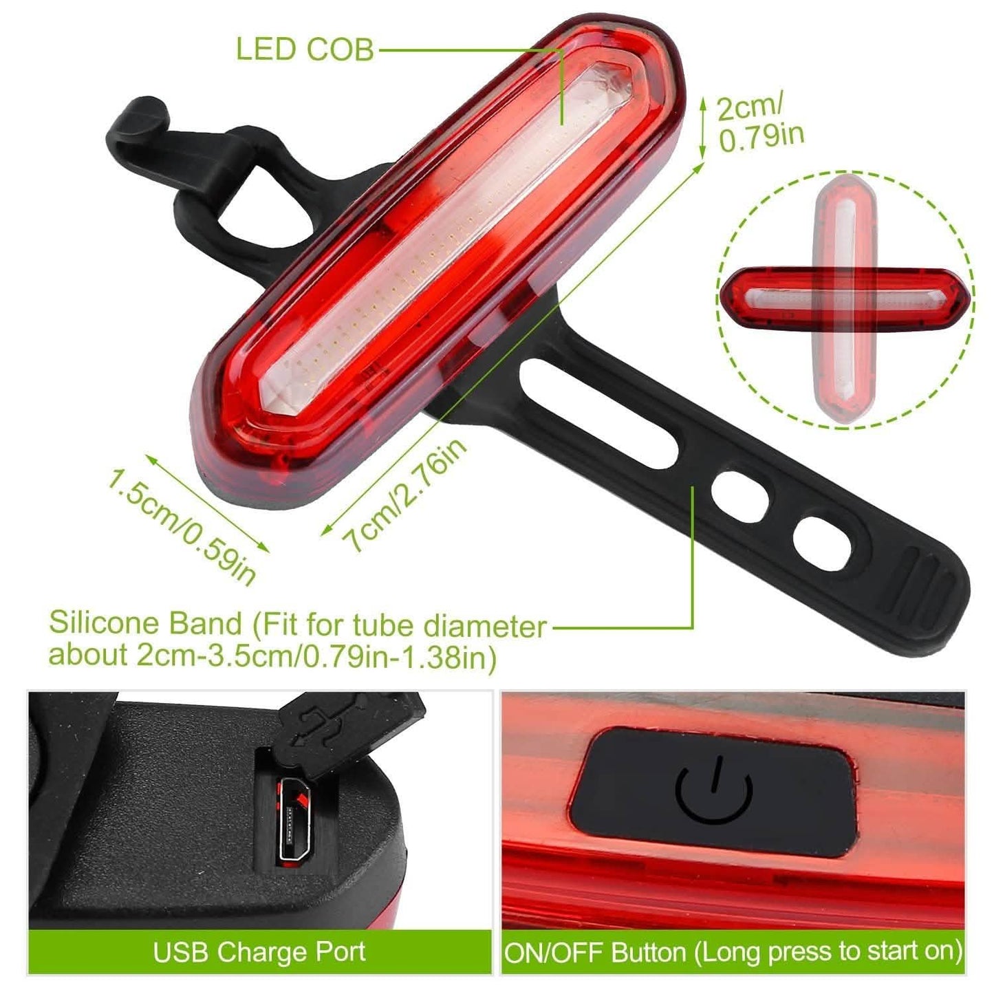 Wasserdichte, USB-wiederaufladbare LED-Fahrradwarnleuchte