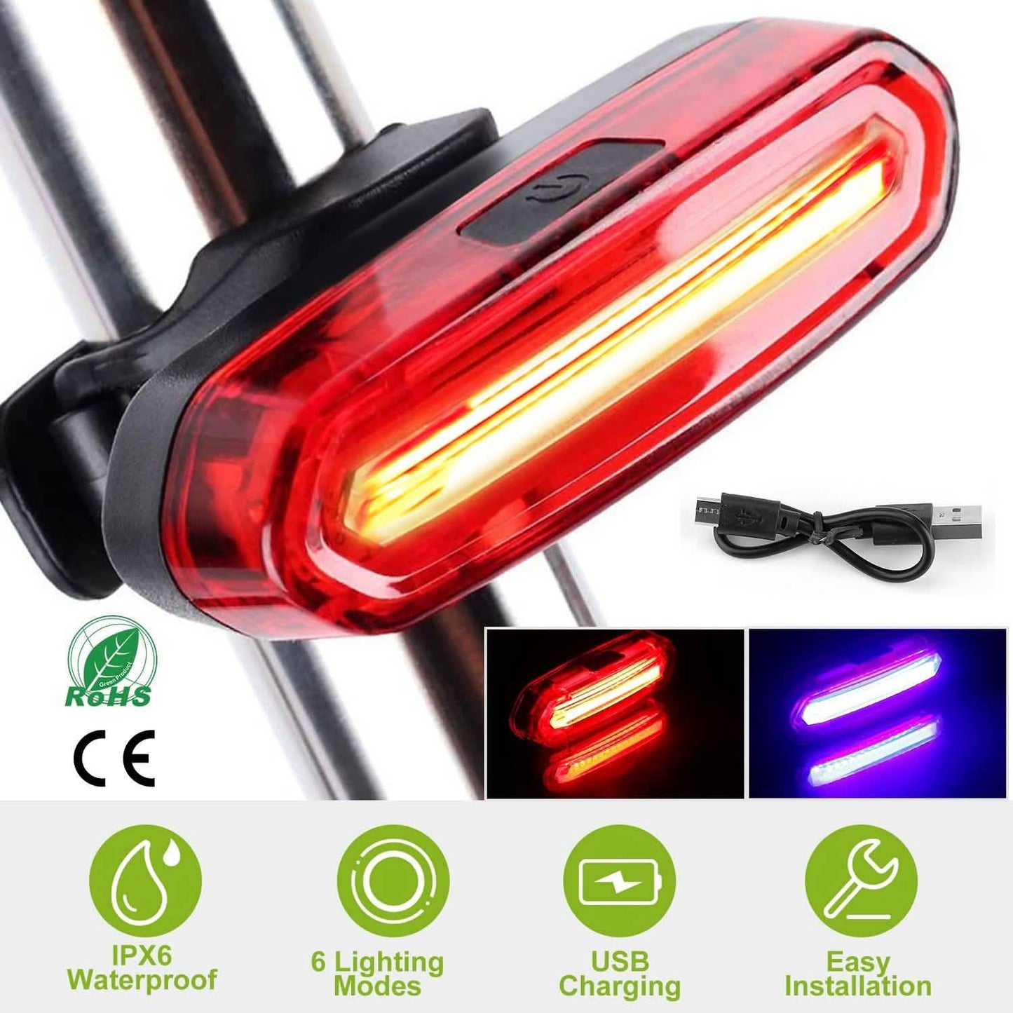Wasserdichte, USB-wiederaufladbare LED-Fahrradwarnleuchte