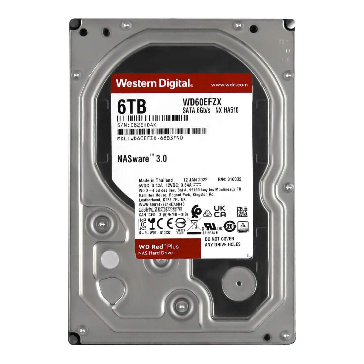 Western Digital Red Plus 6 TB 5.4K 128 MB SATA III 3.5 Zoll WD60EFZX NX HA510 (Generalüberholt)