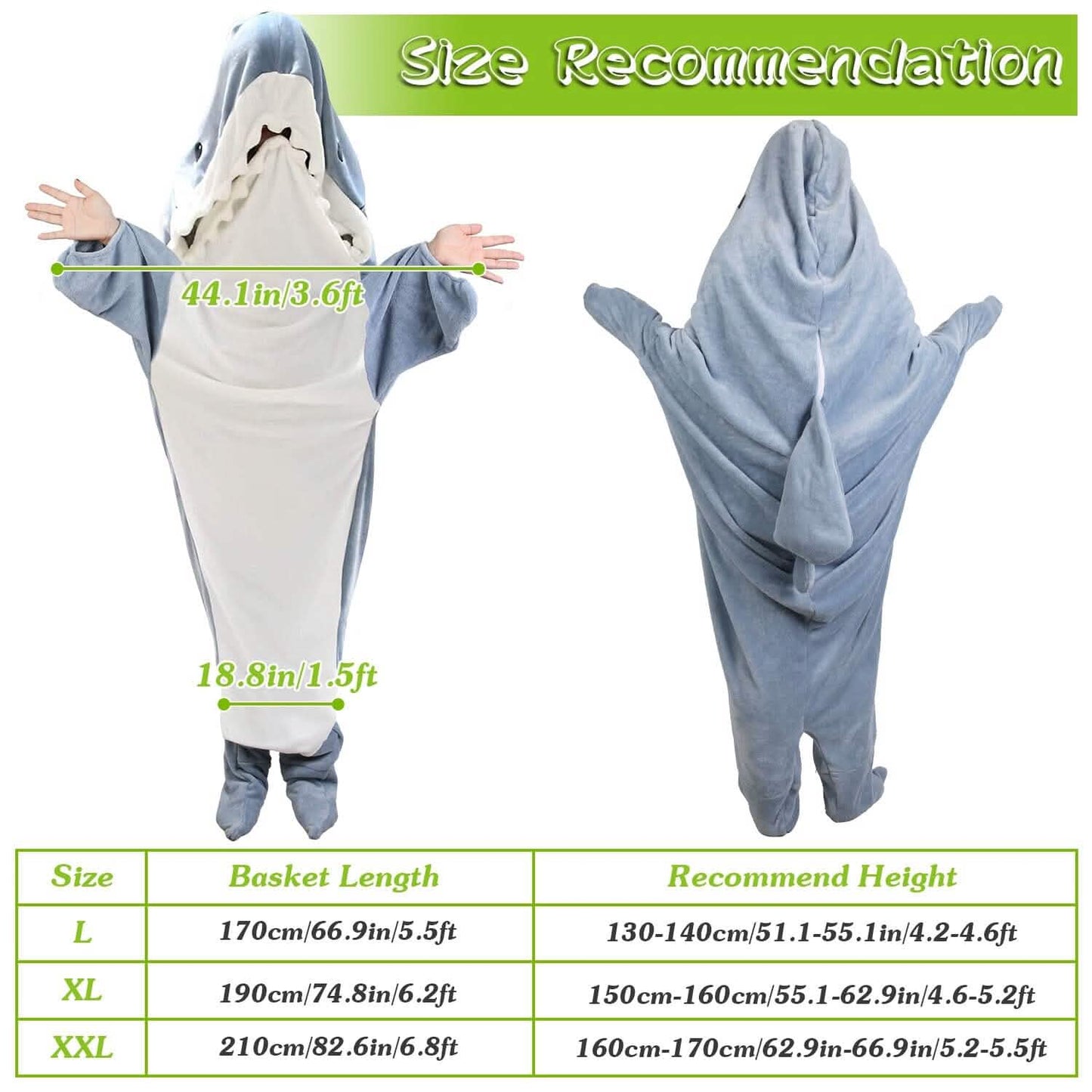 Tragbarer Hai-Schlafsack-Overall mit Reißverschluss