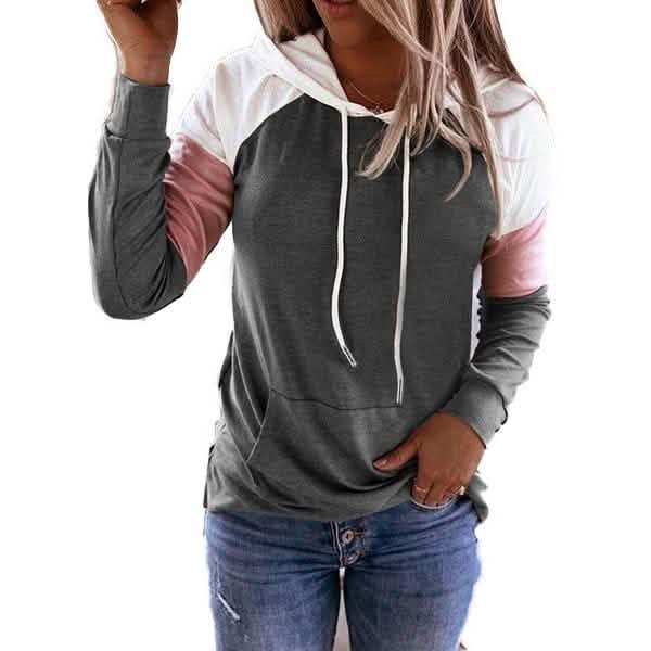 Winter Damenmode Lässige Sweatshirts Langarm Kapuzenpullover Lockere Farbblock-Taschen-Sweatshirts