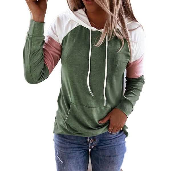 Winter Damenmode Lässige Sweatshirts Langarm Kapuzenpullover Lockere Farbblock-Taschen-Sweatshirts