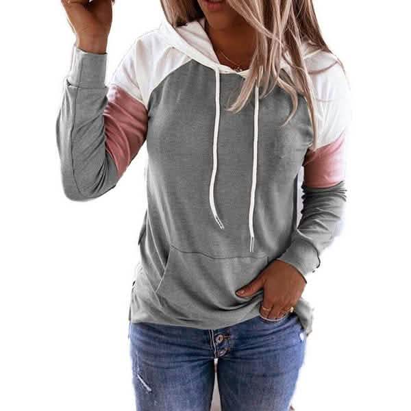 Winter Damenmode Lässige Sweatshirts Langarm Kapuzenpullover Lockere Farbblock-Taschen-Sweatshirts