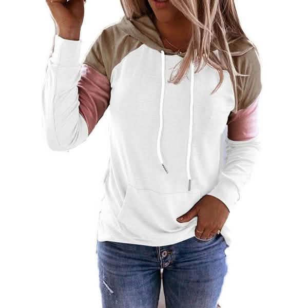 Winter Damenmode Lässige Sweatshirts Langarm Kapuzenpullover Lockere Farbblock-Taschen-Sweatshirts