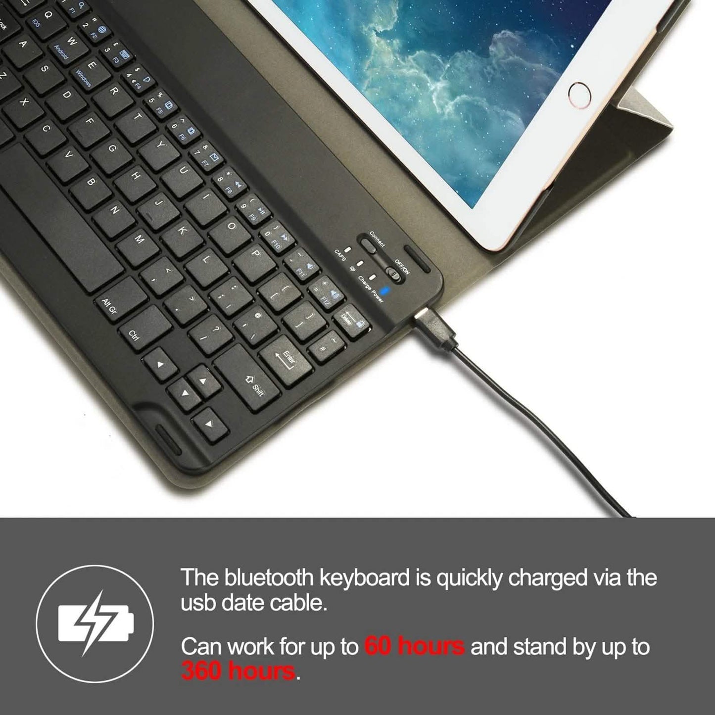 Kabellose Bluetooth-Tastaturhülle mit Tastatur für iPad 9.7" 17/18 A1822, A1823 und A1893