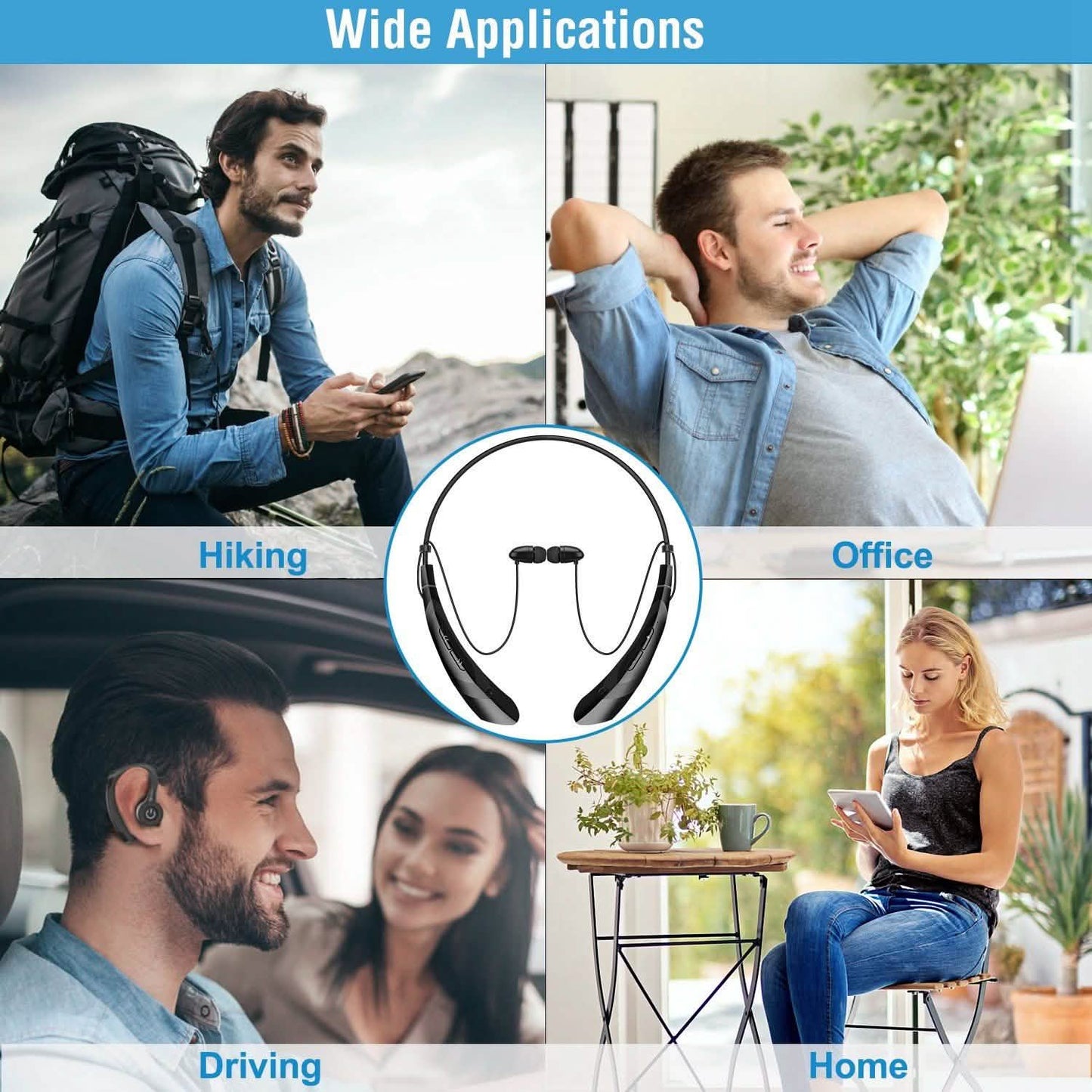Kabellose Nackenbügel-Kopfhörer V 5.0, schweißfeste Sport-Headsets