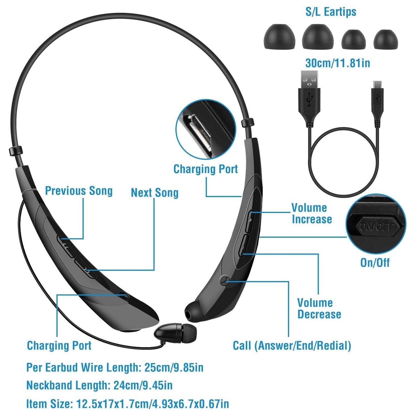 Kabellose Nackenbügel-Kopfhörer V 5.0, schweißfeste Sport-Headsets