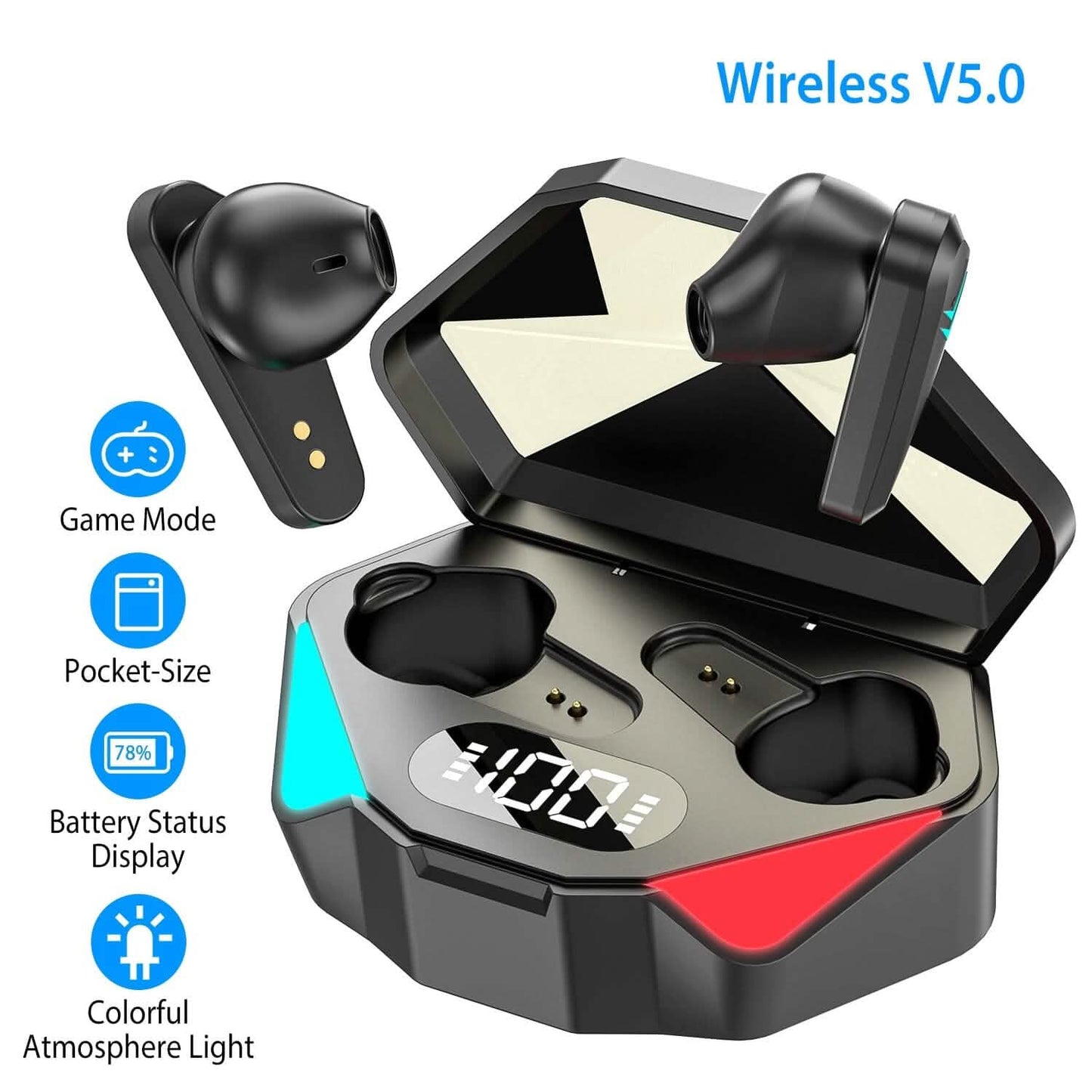 Kabelloses TWS 5.0 In-Ear-Kopfhörer-Headset mit Ladecase und Low-Latency-Gaming-Modus