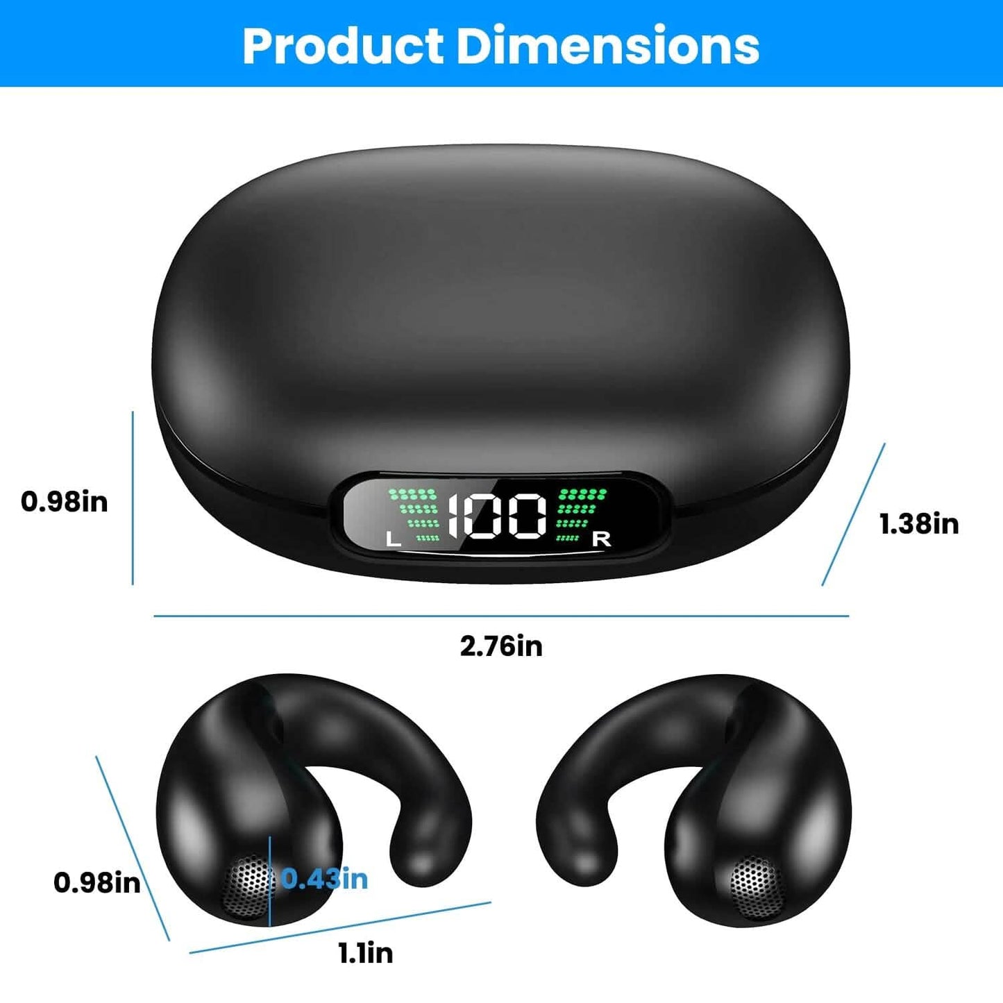 Kabellose V5.3 Open-Ear-Clip-Kopfhörer IPX3 Wasserdicht Ultra Open-Ear-Kopfhörer mit LED-Anzeige